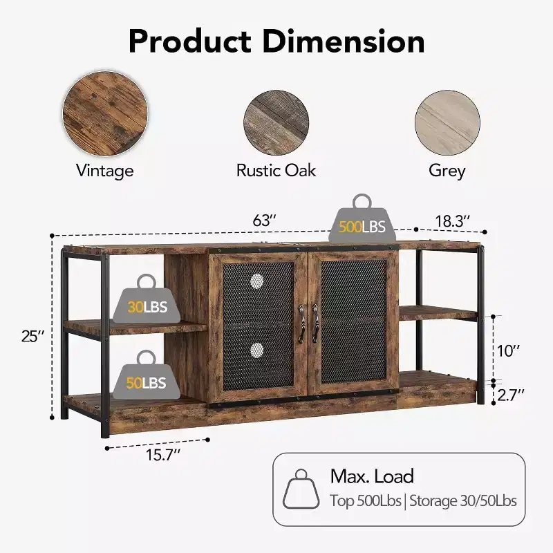 Farmhouse TV Stand for 75 Inch TV Gray Media Console with Mesh Doors Storage Shelves Entertainment Center for Living Room