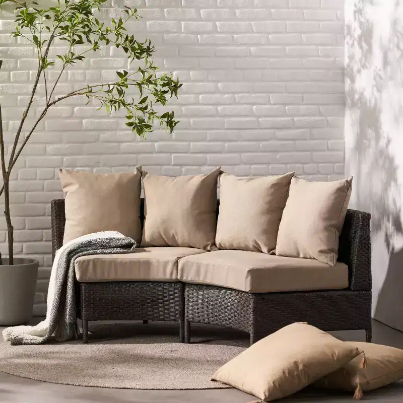 Christopher Knight Home Harper Outdoor Wicker Curved 76 W Loveseat Sectional with Cushions