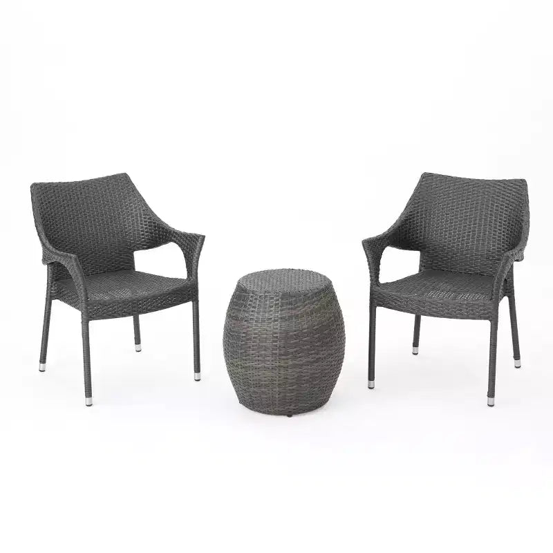GDFStudio Orchard Outdoor Wicker 3 Piece Stacking Chair Chat Set