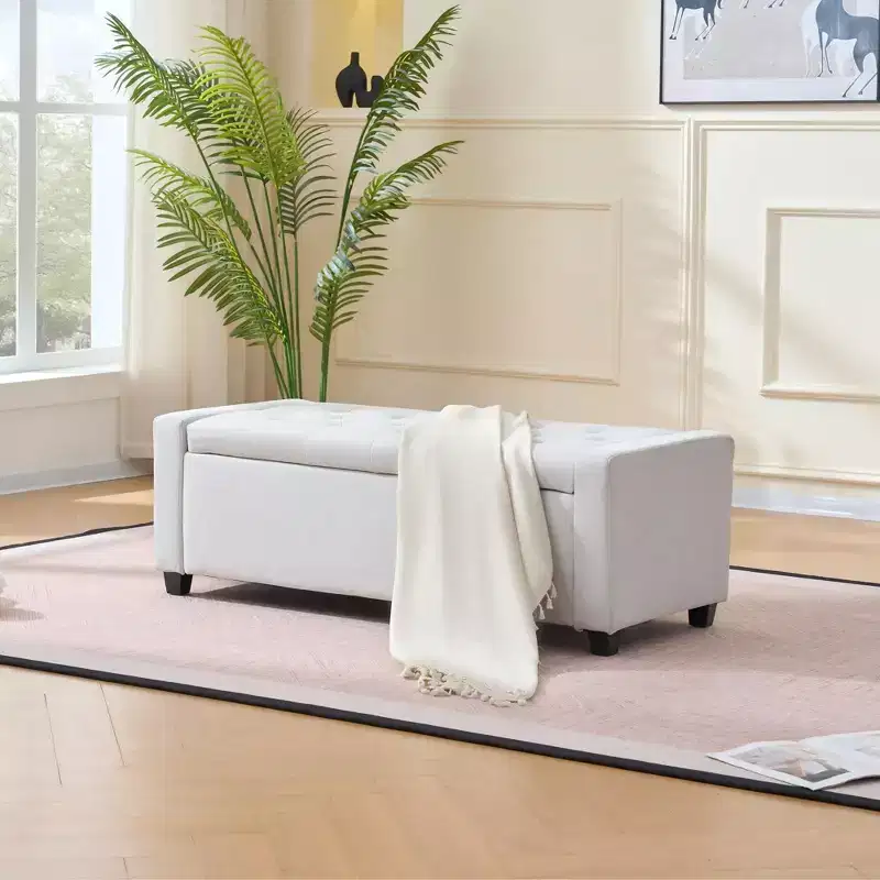 48-Inch Tufted Storage Ottoman Bench with Safety Hinge