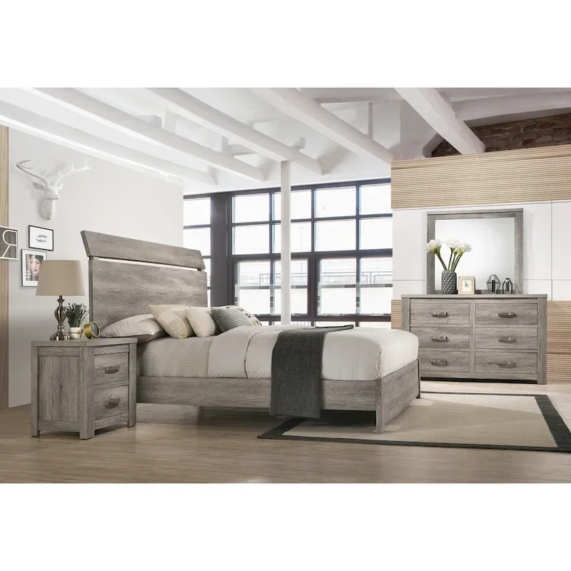 Roundhill Furniture Floren 5-piece Contemporary Weathered Gray Wood Bedroom Set