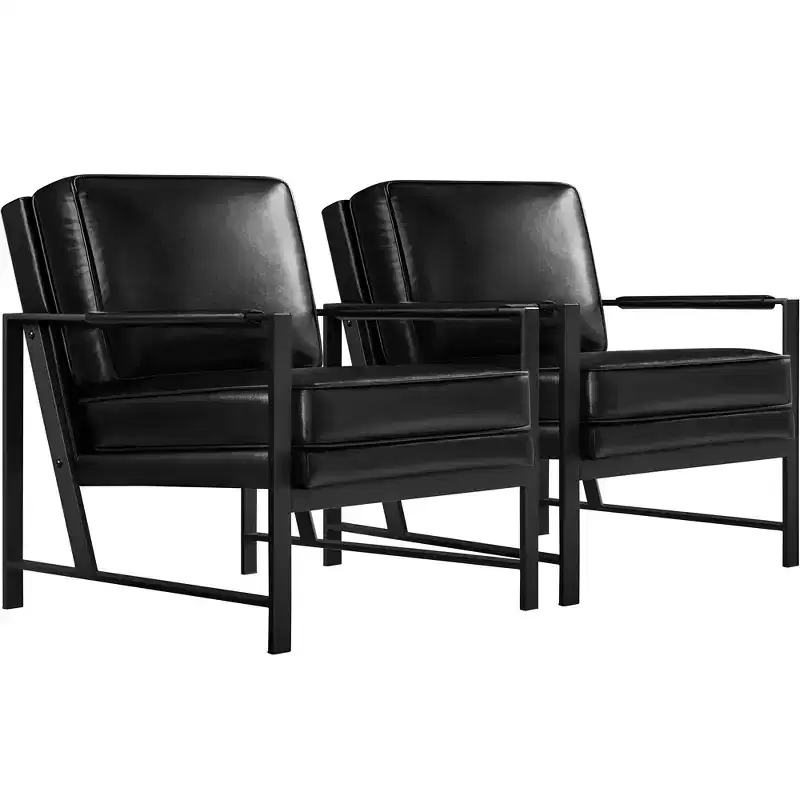 Yaheetech Set of 2 Retro Upholstered Lounge Arm Chairs with Metal Arms, Removable Seat & Back Cushion