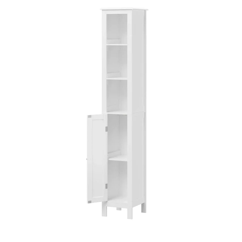 67 Tall Bathroom Storage Cabinet with Adjustable Shelves 1 Doors Freestanding Cabinet with Anti-Tip Open compartments in White