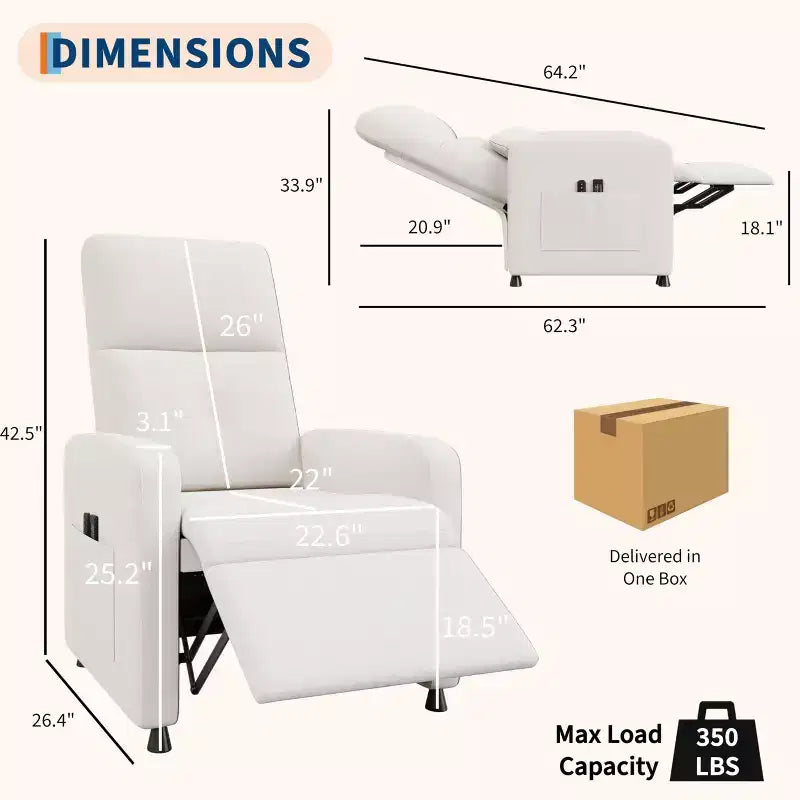 Power Recliner Chair with Massage and Heat, Overstuffed Tall Back, Padded Seat, Home Theater Seating for Living Room