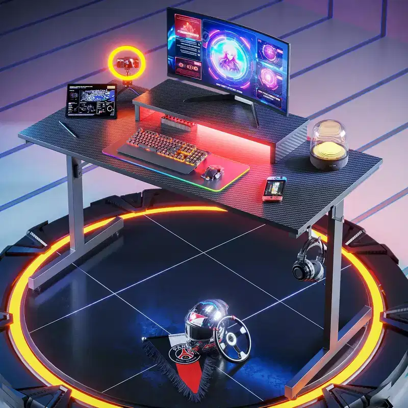 42 in Small Gaming Desk with LED Lights & Monitor Stand | Home Office Computer Desk