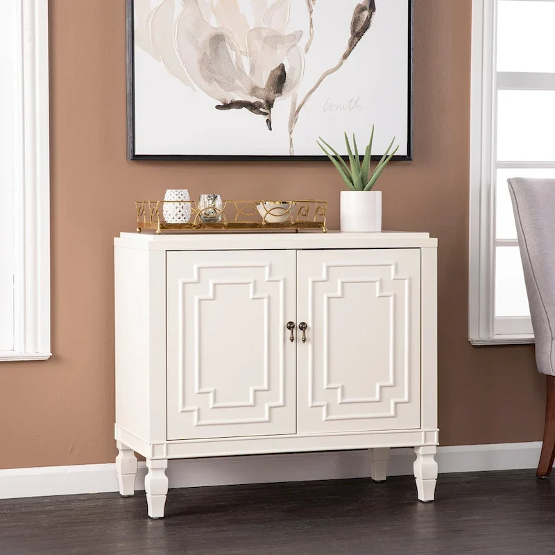 Antique white double-door side table