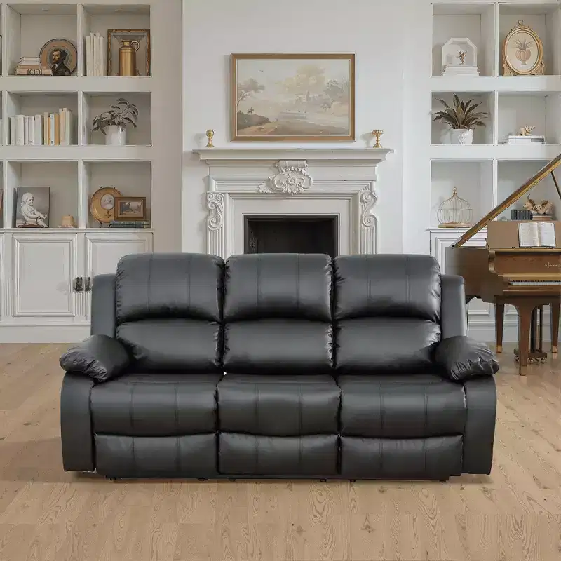 MAYEERTY Power Recliner Sofa, Breathable Leather Reclining Chair, 3 Seater Sofa with Storage & Reversible Table for Living Room, Black