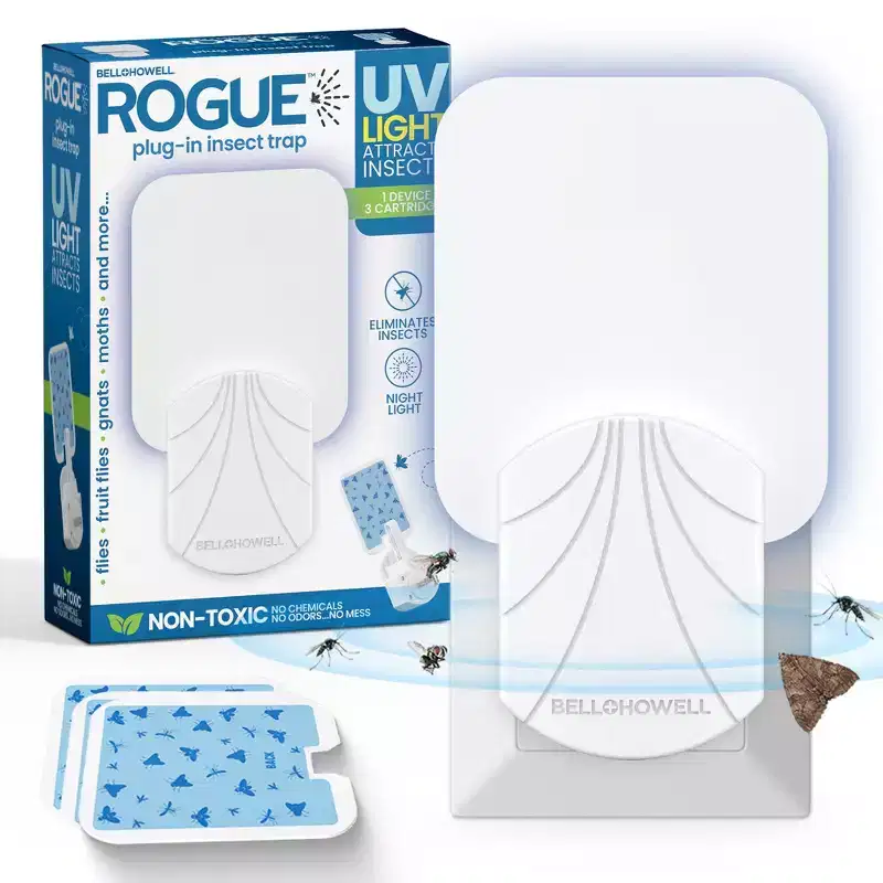 Bell + Howell Rogue Plug In Insect Trap 3 Pack UV Light Indoor Bug Catcher with Night Light Chemical Free