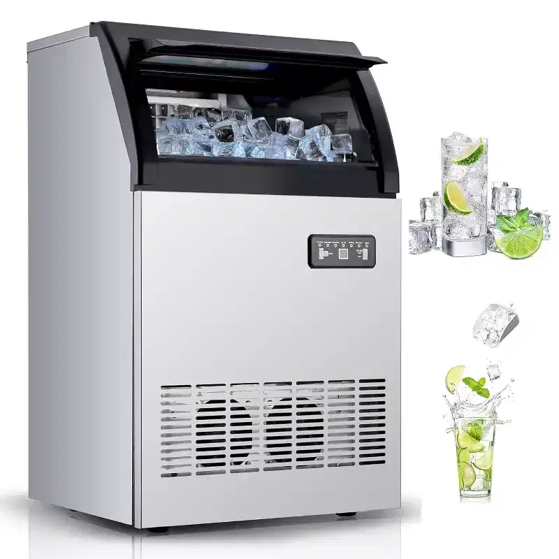 Ice Maker Machine, 120lbs/24hr Stainless Steel Under Counter Ice Machine, 33lbs Storage, Freestanding Ice Maker for Bar,Restaurant,2 Water Inlet Modes