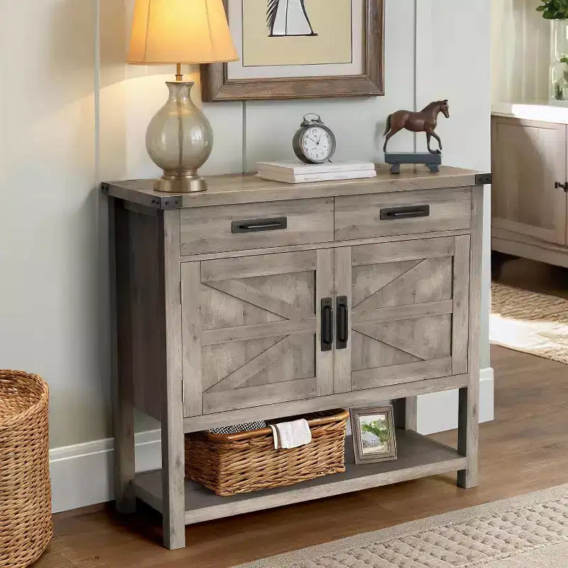 35.4 in Farmhouse Console Table with 2 Storage Drawers and 2-Door Cabinet,Entryway Table with Storage Shelf,for Kitchen, Hallway, Living Room
