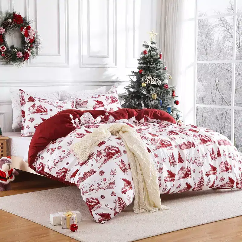 Garvee 3 Piece Christmas Duvet Cover Set, Soft Microfiber Comforter Cover with 2 Pillow Shams, Washable Cute Bedding Set for Bedroom Decor