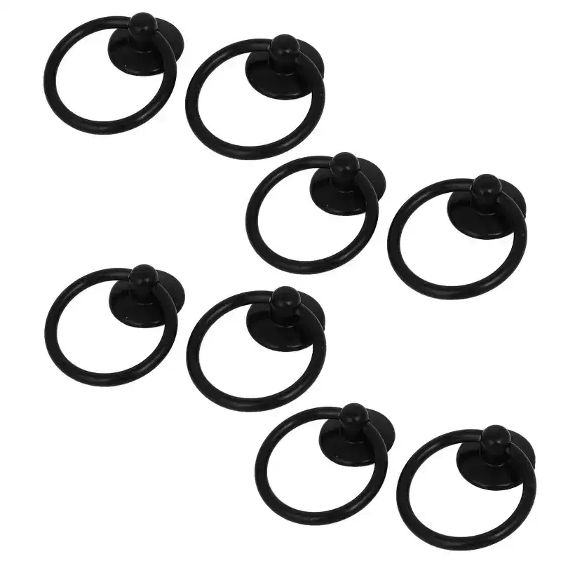 Unique Bargains Furniture Drawer Door Metal Ring Pull Handles Knobs Black 2.05x1.7x0.51 8pcs