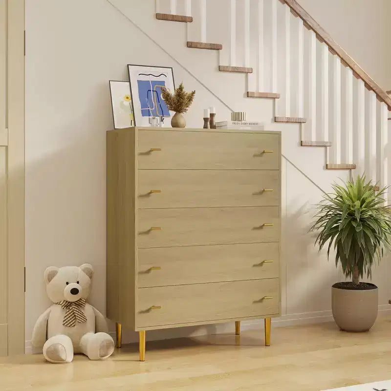 Farmhouse 5 Drawers Dresser for Bedroom, 44 in Tall Dresser Wood Rustic Chest of Drawers with Large Drawers & Bar Handles,Drawer Organizer for Living