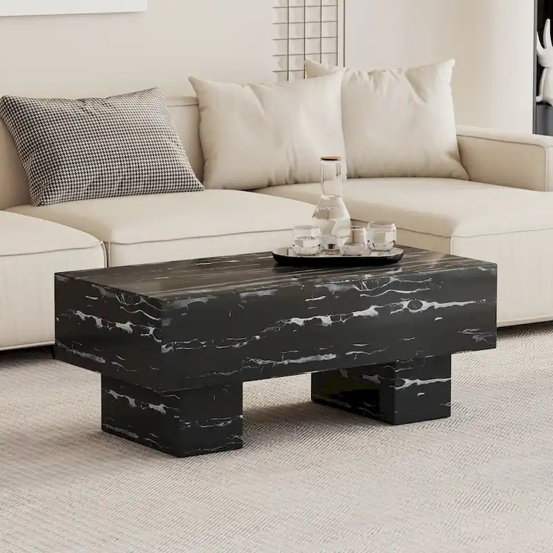 43.3 MDF Coffee Table with Black Marble Texture, 300lbs Capacity