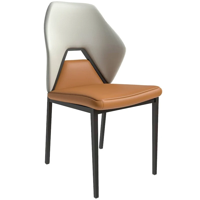 Leather Dining Chair in Black Iron Modern Upholstered Accent Kitchen Side Chair