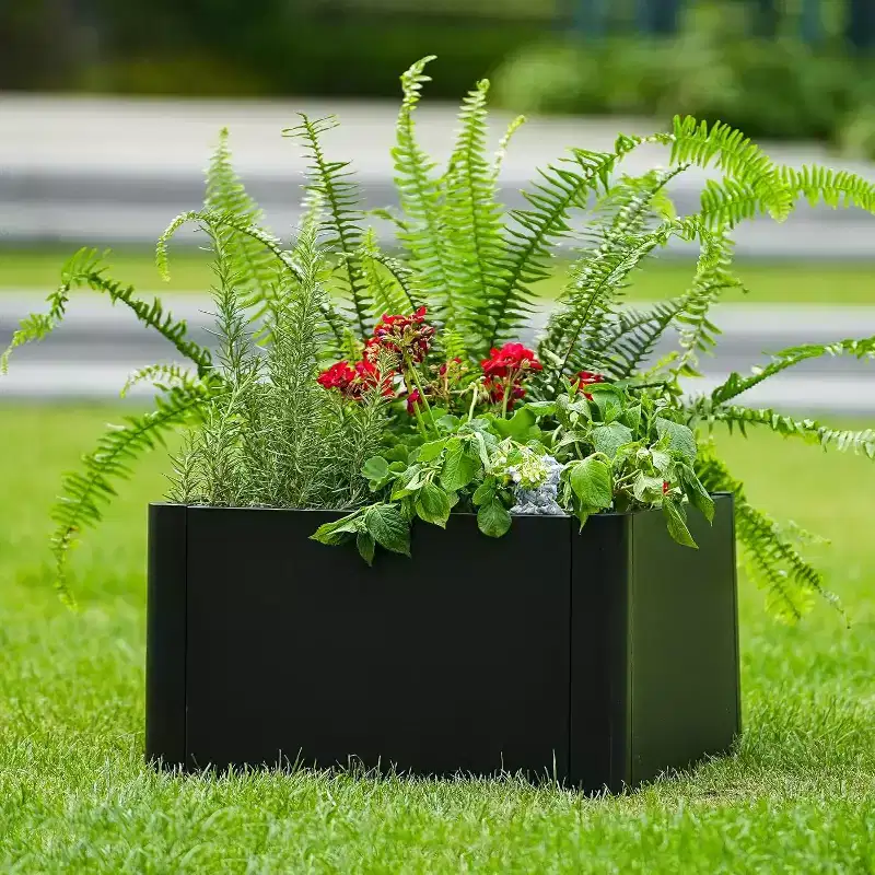 Metal Planter Box with Drainage Holes & Rounded Corners, Modern Heavy Duty Steel Raised Garden Bed, Complete Snap-On Kit for Patio