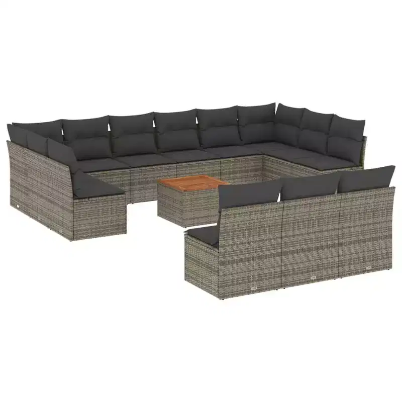 vidaXL Patio Sofa Set with Cushions Outdoor Furniture 14 Piece Poly Rattan