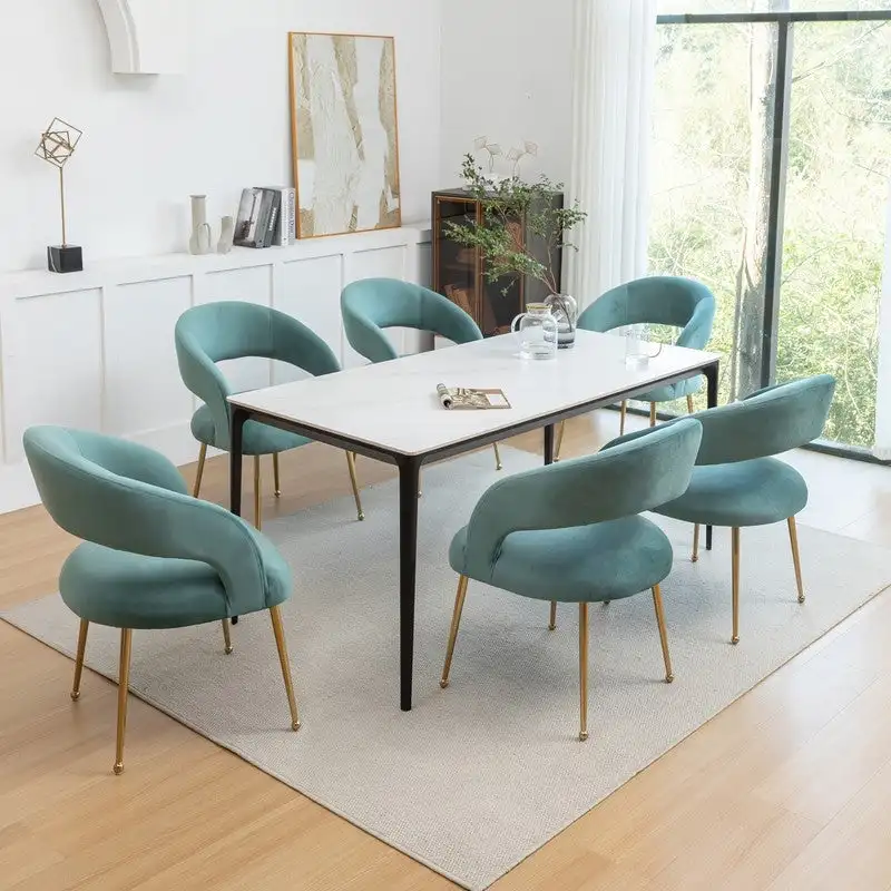 Mid Century Modern Velvet Upholstered Open-Back Dining Chair (Set of 6)