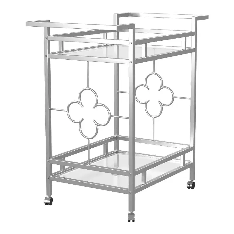 24/7 Shop At Home Buncrana Glass Top Serving Cart Chrome: Contemporary Quatrefoil, Tempered Shelves