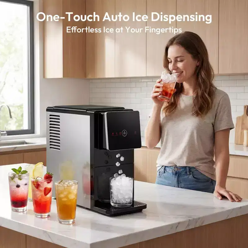 Simzlife Nugget Ice Maker and Dispenser, 30 Lbs./24H, One-Tap Auto Soft Chewable Ice Dispensing, Self-Cleaning, Black