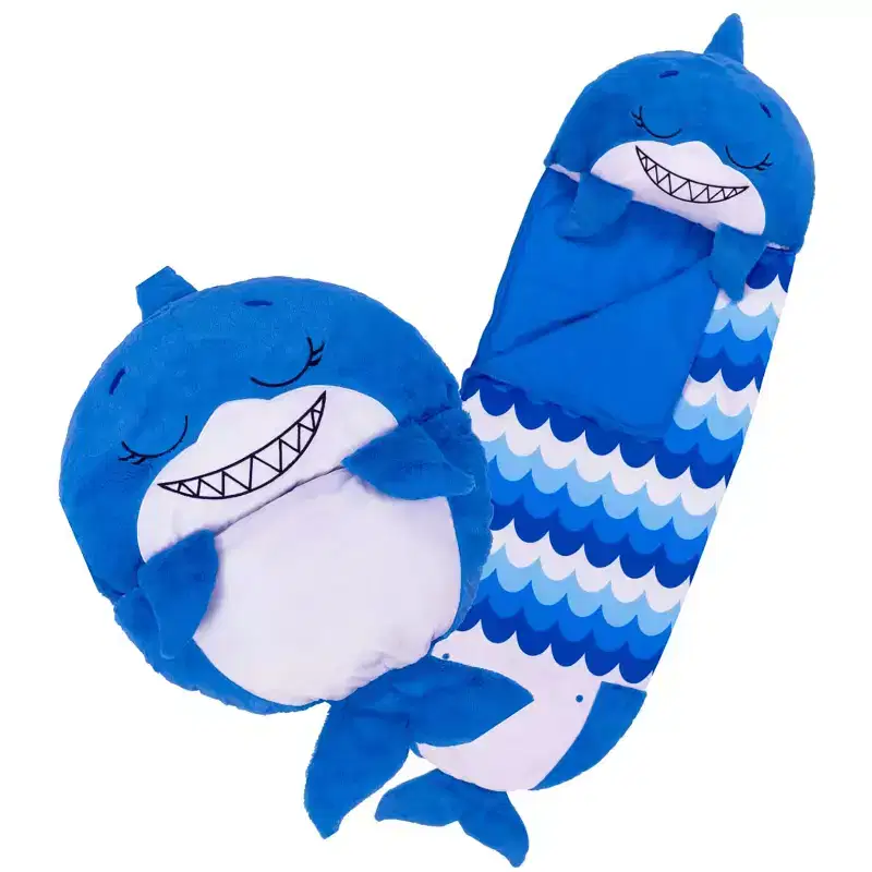 Happy Nappers: Pillow & Sleepy Sack: Medium - Blue Shark - 54 x 20, 2-In-1: Plush Animal Opens Into Sleeping Bag, Soft Play & Nap Character, Kids 3+