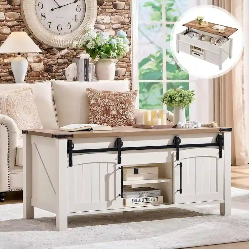 Farmhouse Lift Top Coffee Table, Rustic Wood Center Table