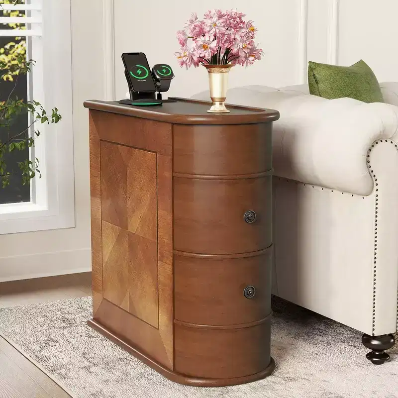 End Table, Sofa Side Table with Charging Station