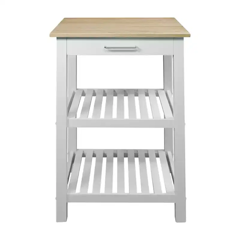 Sunrise Kitchen Island �C Hardwood Top, Sliding Drawer, Towel Rack & 2 Shelves