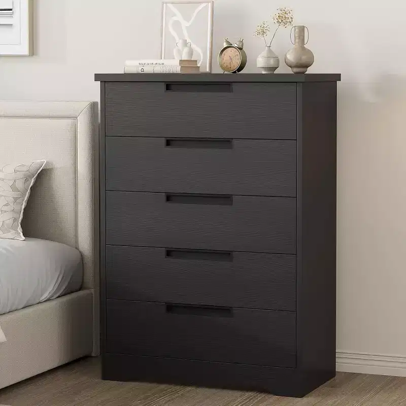 Dresser for Bedroom with 5 Drawers Wooden Chest of Drawers for Closet Dresser Storage Unit Organizer for Hallway Living Room and Office