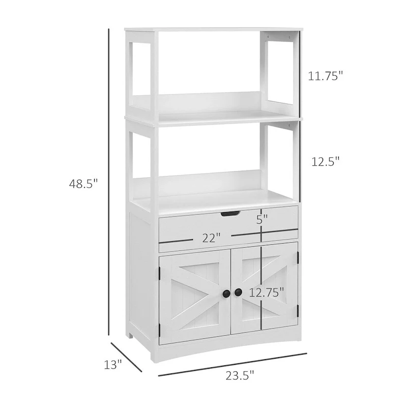 Bathroom Floor Storage Cabinet with Shelves, Drawer and Cupboard