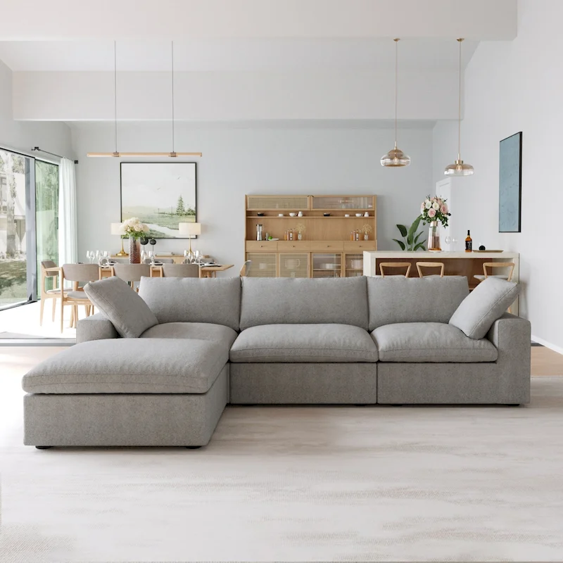 L-shape Linen Upholstered Sectional Sofa Couch