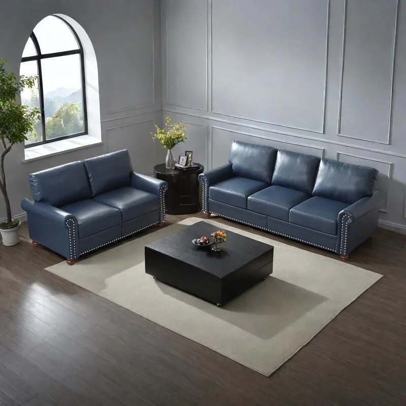 2-Pieces Mid-Century Modern Faux Leather Sofa Set with Storage, 3+2 Seater