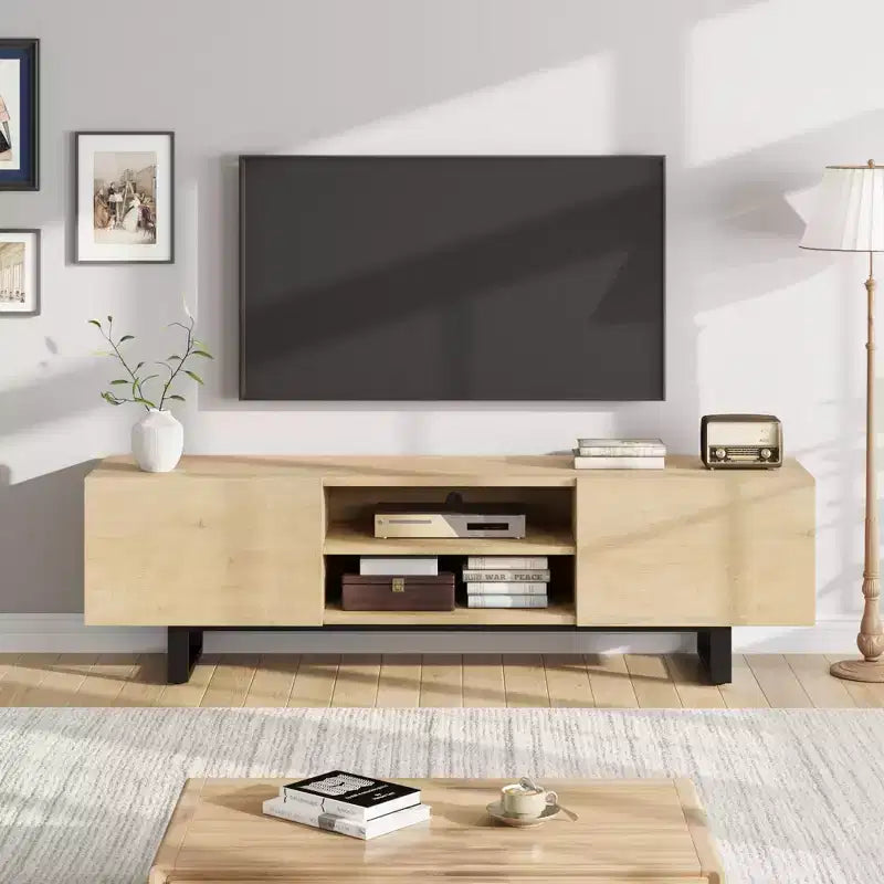 Industrial TV Stand for 80 Inch, Modern Entertainment Center with 2 Drawers, Wooden Media Cabinet