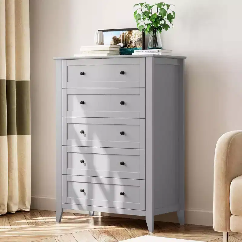 5 Drawer Dresser for Bedroom, Tall Dresser with Deep Drawers & Metal Knobs, Modern Wooden Chests of Drawers for Entryway, Hallway
