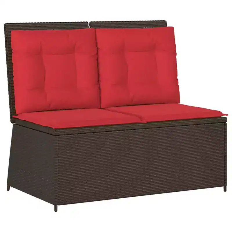 vidaXL Reclining Patio Bench PE Rattan, Powder-Coated Steel, Polyester