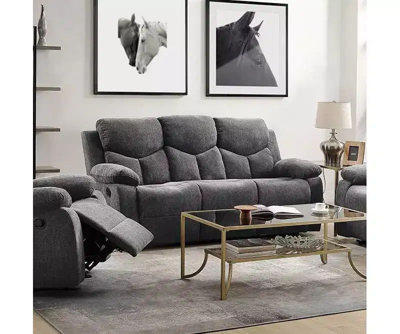 82 Kalen Sofa Gray Chenille - Acme Furniture: Upholstered Recliner, Includes 2 Accent Pillows