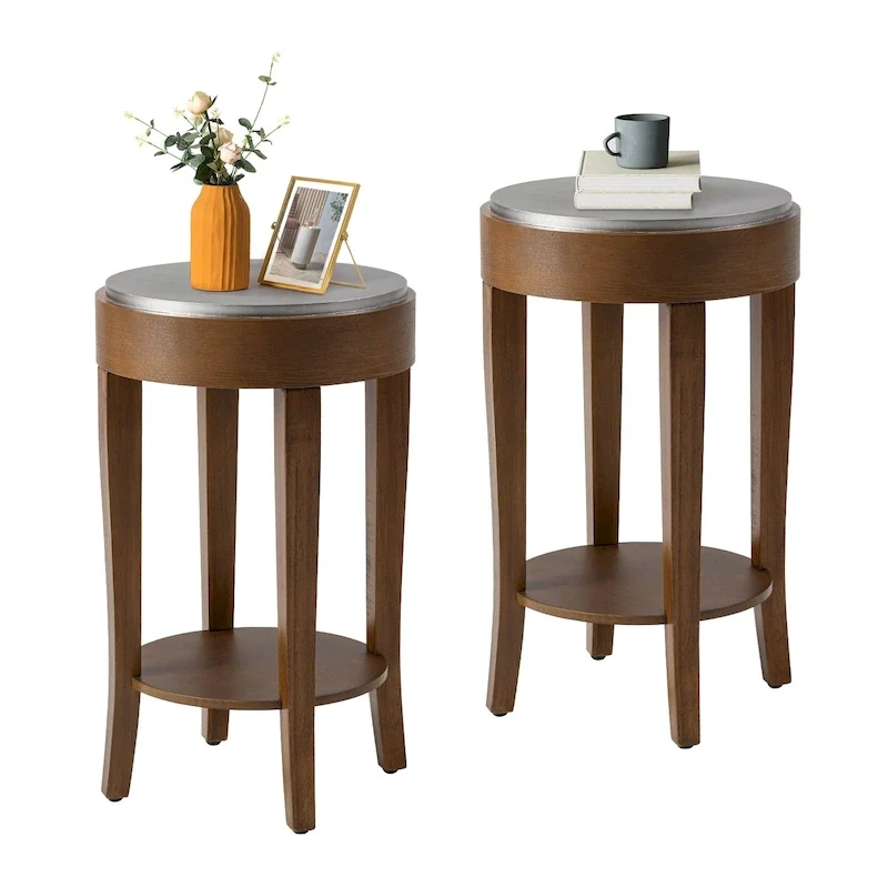 COSIEST 2-Tier Round Accent End Table with Shelf