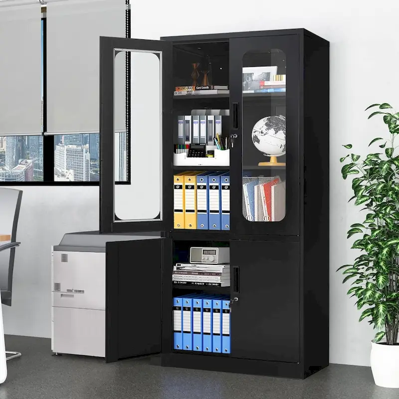 5-Tier Metal Storage Cabinet Glass Display Cabinet with Lockable Doors and Adjustable Shelves