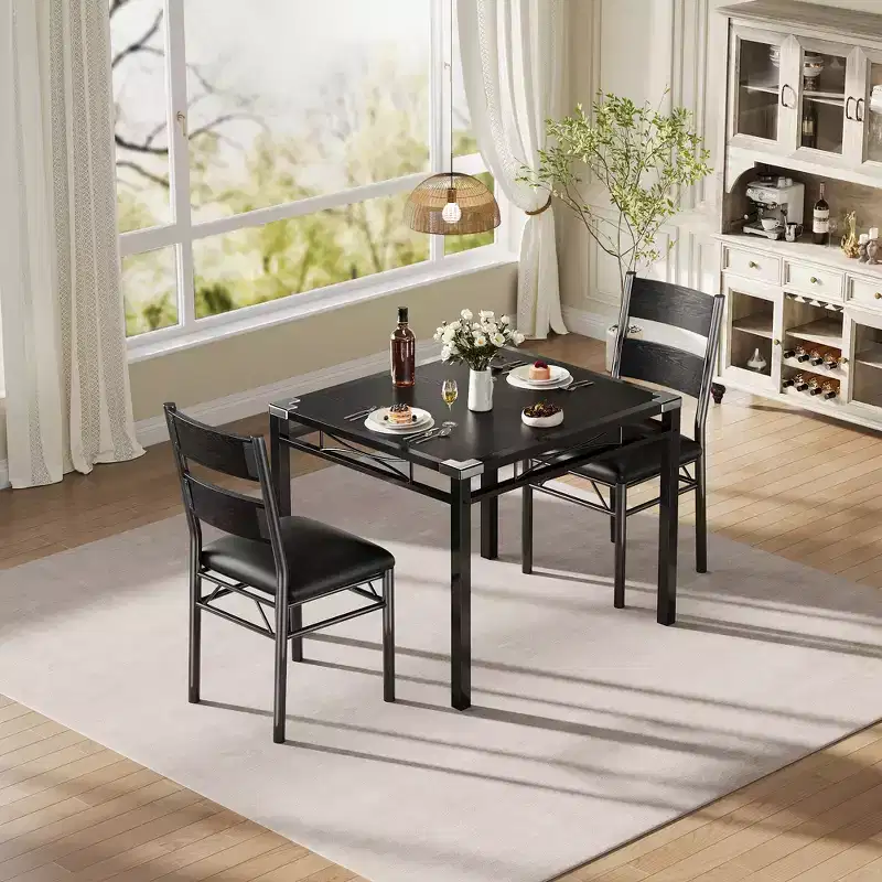 Black MDF & Metal Dining Table Set  Space-Saving for Small Spaces, Choose 4-Piece (1 Table + 4 Chairs) or 2-Piece (1 Table + 2 Chairs)