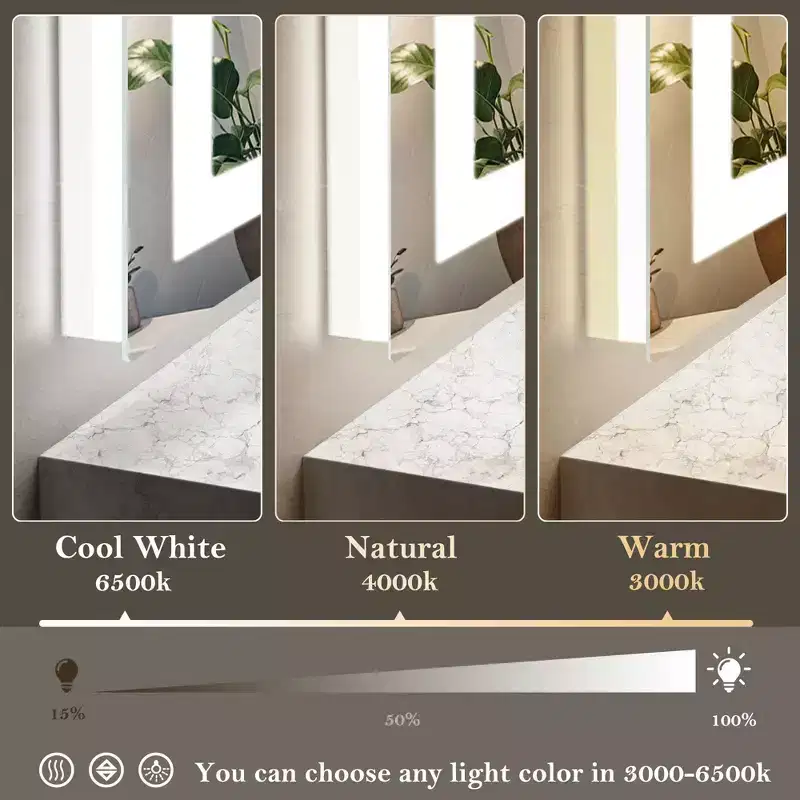 JIONJOY Enhanced Anti-fog LED Bathroom Mirror with Dual Light Sources & 3 mode Illumination