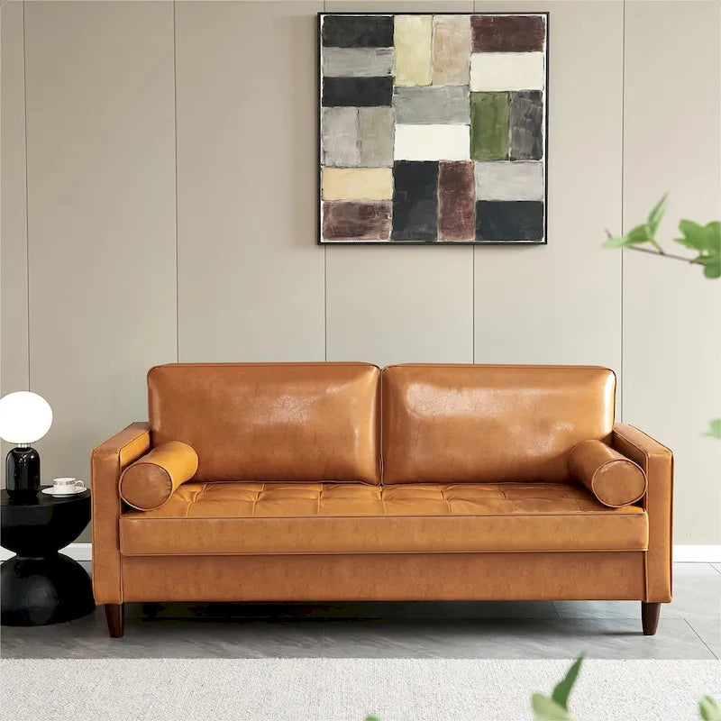 Mid-Century Modern Faux Leather Loveseat Sofa with Storage