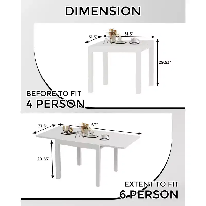 Expandable Patio Table for 4-6 Persons, Extentable Outdoor Dining Table Set 31.5-63, Aluminum Slat Frame, Rectangular, for Porch,Garden, Pools