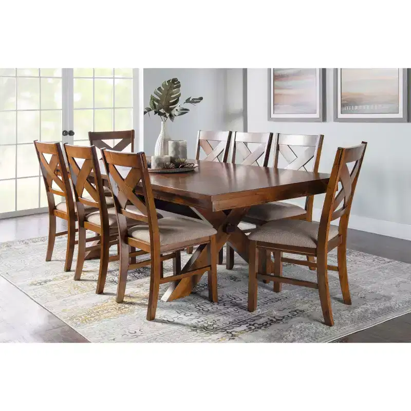 9pc Jackson X Back Upholstered Chairs and Extendable Table Dining Set Dark Hazelnut - Powell