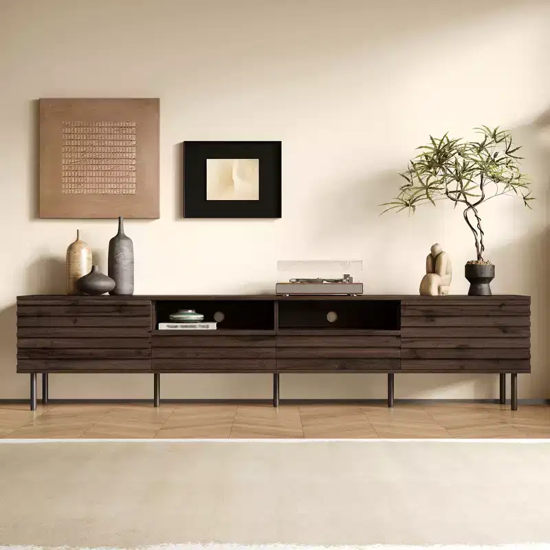 78 TV Stand for TVs up to 85, TV Console Media Console Brown TV Cabinet Media Entertainment Center with Slatted Soft-close Door - ModernLuxe