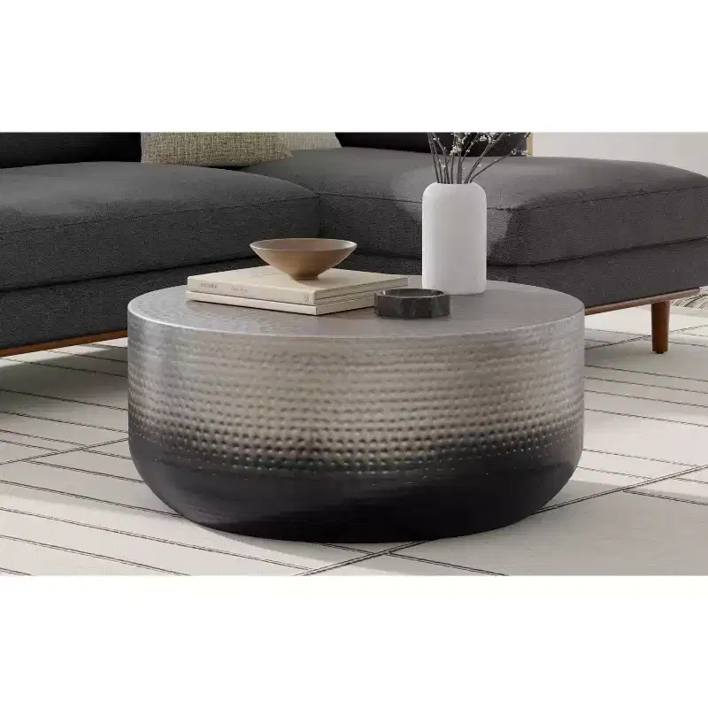 Kacy 36 inch Wide Contemporary Metal Coffee Table in Silver Ombre, Assembled