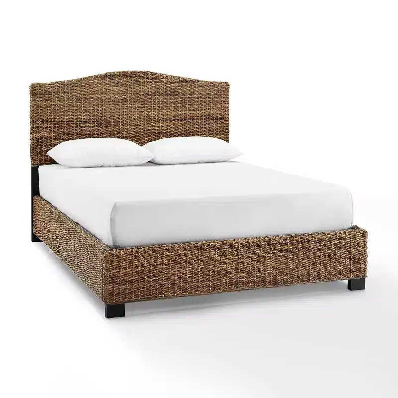 Crosley King Crosley Serena Rattan Bed Banana Leaf: Pine & Mahogany Frame, Coastal Style, 90-Day Warranty