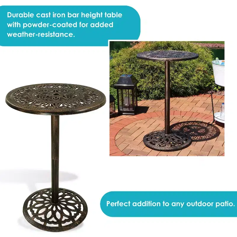 Sunnydaze 40H Cast Iron Base and Cast Aluminum Tabletop Round Bar-Height Table