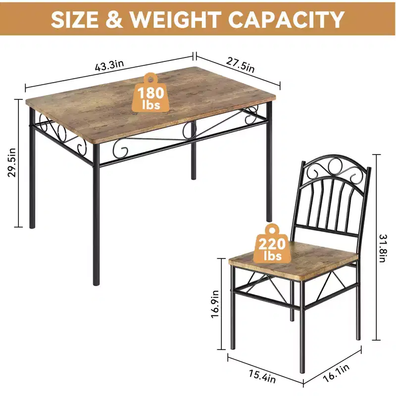 Dining Table Set of 4,Retro Industrial Dining Table & Chairs,Wood Table Chairs Set for Small Space,Breakfast Nook,1 Table + 4 Chairs (Rustic Brown)