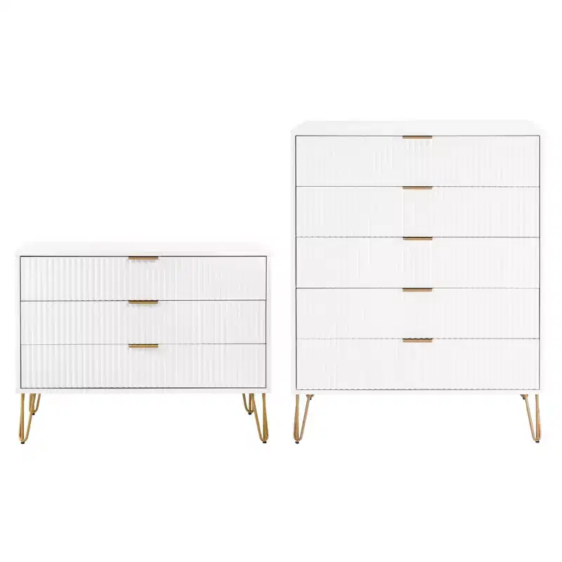 Manhattan Comfort Dumbo 2pc Modern 5 Drawer Dresser and 3 Drawer Dresser Set