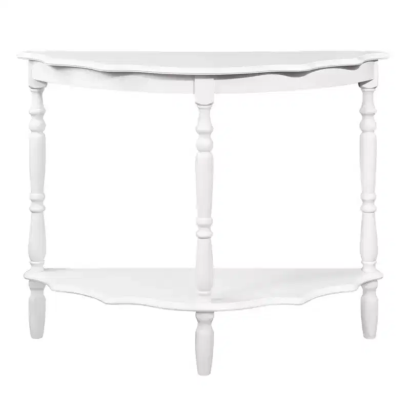 White Half-Moon Console Table, 1-Person, Retro Curved Style